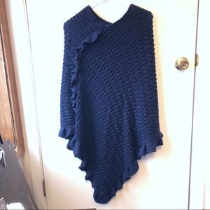 Knit Navy Ruffle Pancho